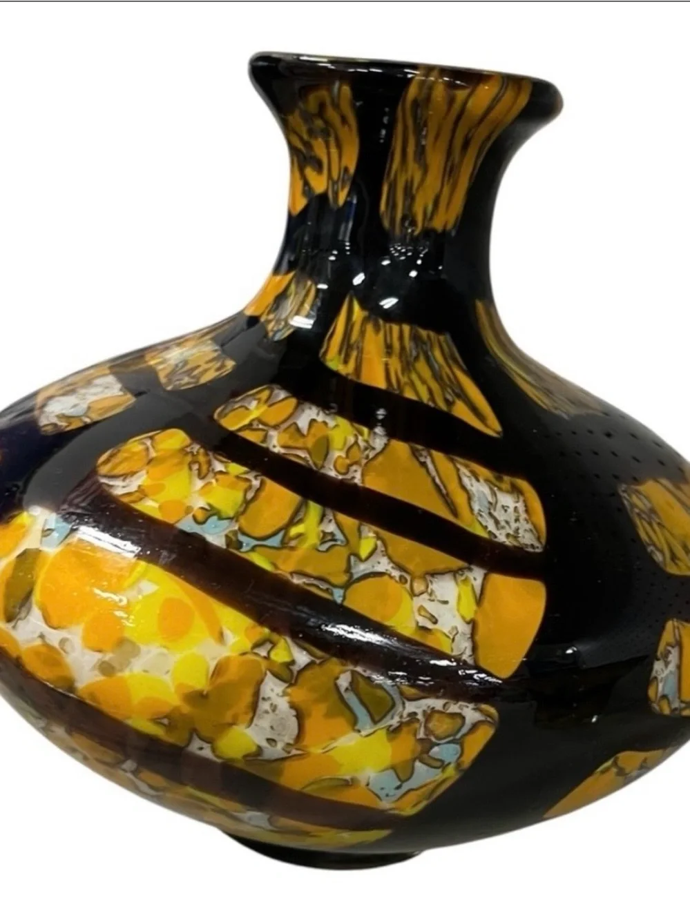 Handblown Cased Bulbous Glass Vase contemporary Japanese inspired design MCM 9”.